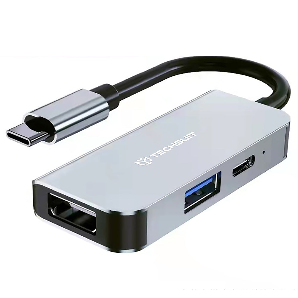 Techsuit - Docking Station TurboChargeX 3 in 1 (H4) - Type-C to Type-C, USB, HDMI, 4K@30Hz, PD87W - Gray