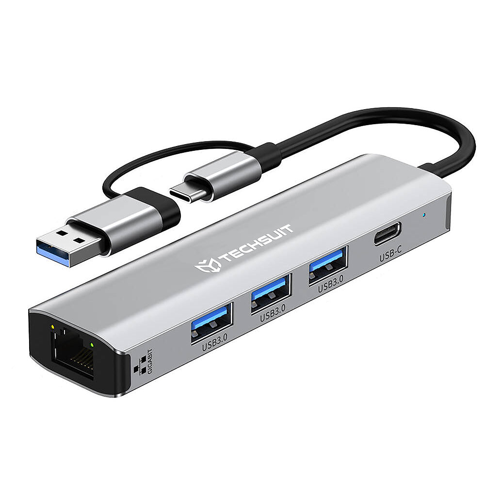 Techsuit - Docking Station BoostNetLink 5in2 (H3) - USB, Type-C to 3x USB, 1x USB-C, Ethernet RJ45, 1000Mbps - Gray