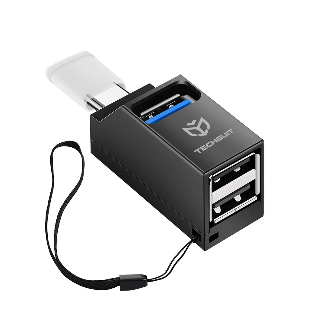 Techsuit - Mini Docking Station EchoLink 3 in 1 (H10) - Type-C to 2x USB 2.0, 1x USB 3.0 - Black