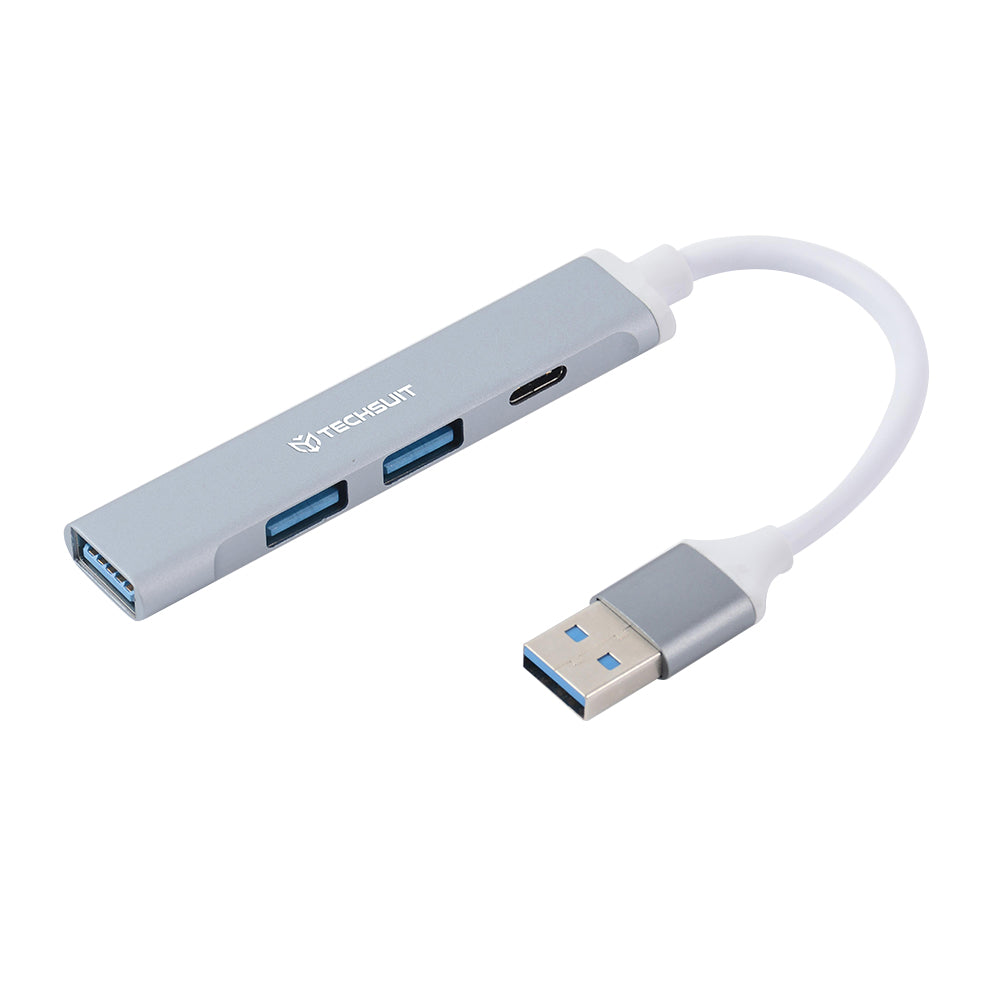 Techsuit - Docking Station PolarisBridge 4 in 1 (H19) - USB to 2x USB 2.0, 1x USB 3.0, 1x Type-C - Gray/White
