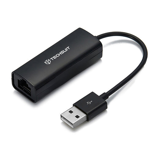 Techsuit - Ethernet Adapter NetLink (AC19) - USB Male to RJ45 LAN Port Female, 100Mbps, ABS - Black