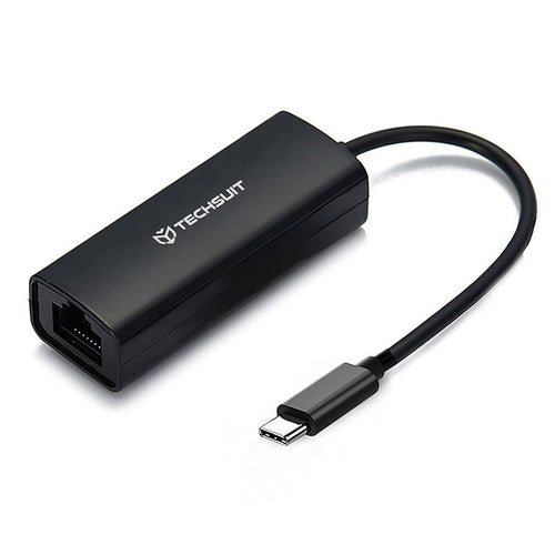 Techsuit - Ethernet Adapter NetLink (AC20) - Type-C Male to RJ45 LAN Port Female, 100Mbps, ABS - Black