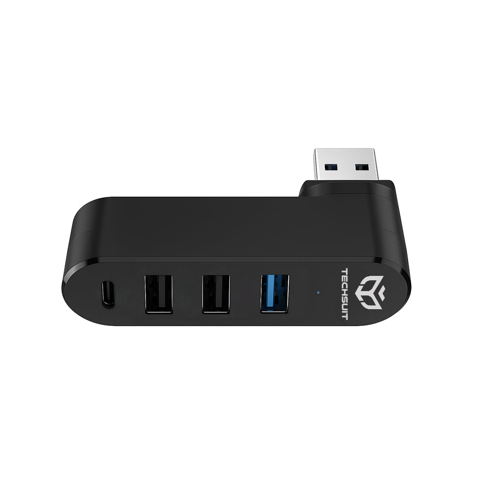 Techsuit - Docking Station SplitterNode 4 in 1 (H17) - USB to 3x USB, 1x Type-C, 5Gbps, ABS, 180° Rotation - Black