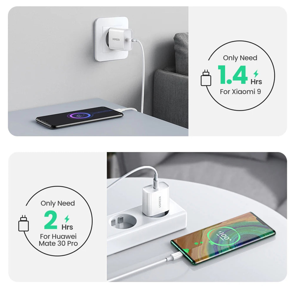 Ugreen - Wall Charger CD137 (60450) - Fast Charging, Type-C, 20W, 5V/3A, PD3.0, Quick Charge 4.0+ - White