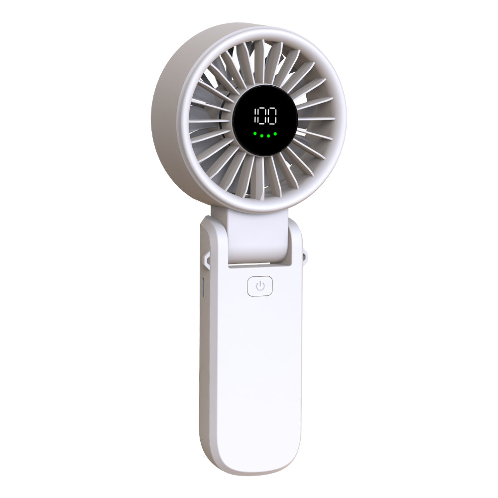 Techsuit - Premium Mini Hand Fan (A10) - with LED Digital Display, USB-C Rechargeable, 100 Wind Speeds, 5400RPM - White
