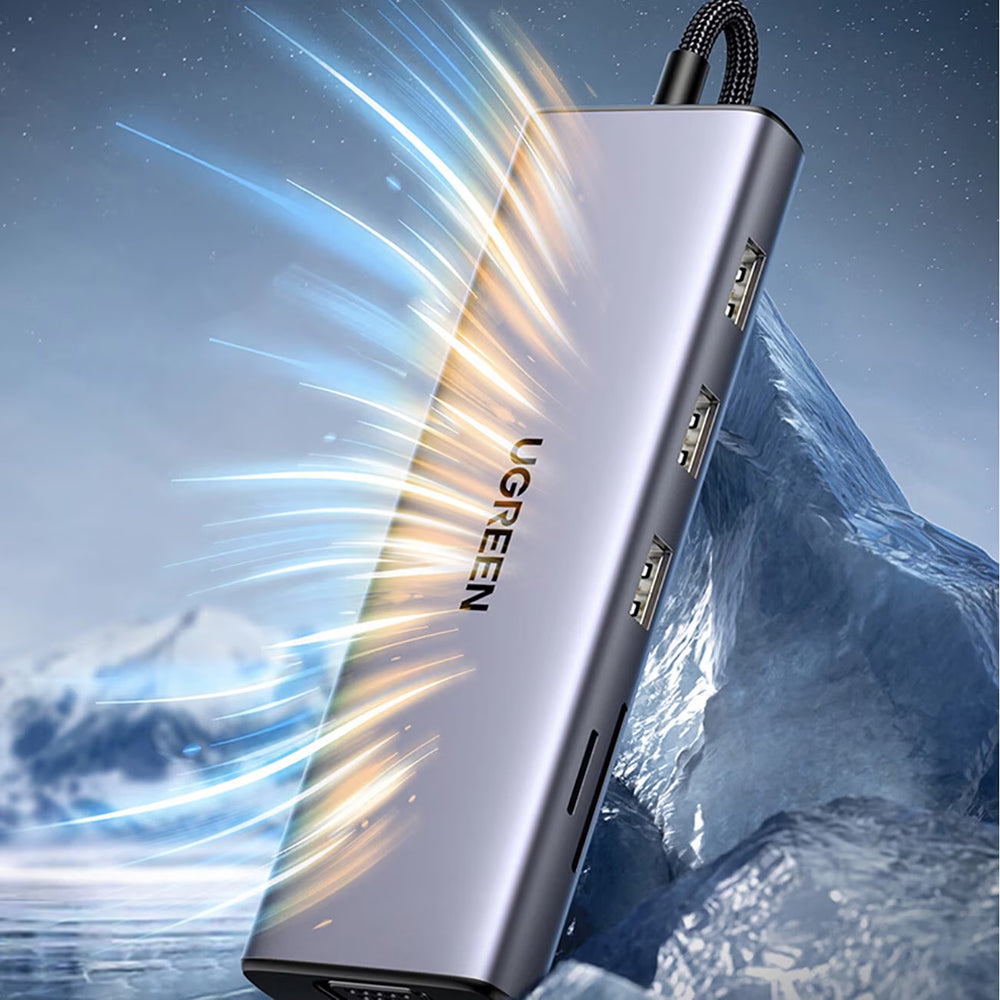 Ugreen - Docking Station CM498 (15600) - Type-C to 3x USB3.0, HDMI 4K@30Hz, VGA, RJ45, SD/TF Card, Type-C PD100W - Gray