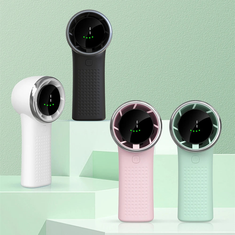 Techsuit - Premium Mini Hand Fan (A8) - with LED Digital Display, USB-C Rechargeable, 5 Wind Speeds, 3600mAh - White
