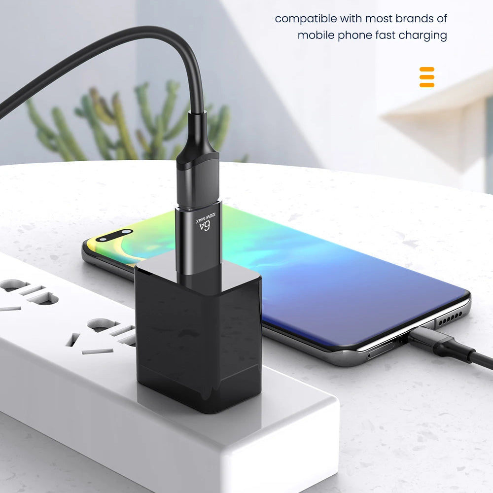 Techsuit - Premium OTG Adapter HyperPort (A2) - USB to Type-C, 5Gbps, 6A, 120W, Converter for PC/Laptop - Black / Orange