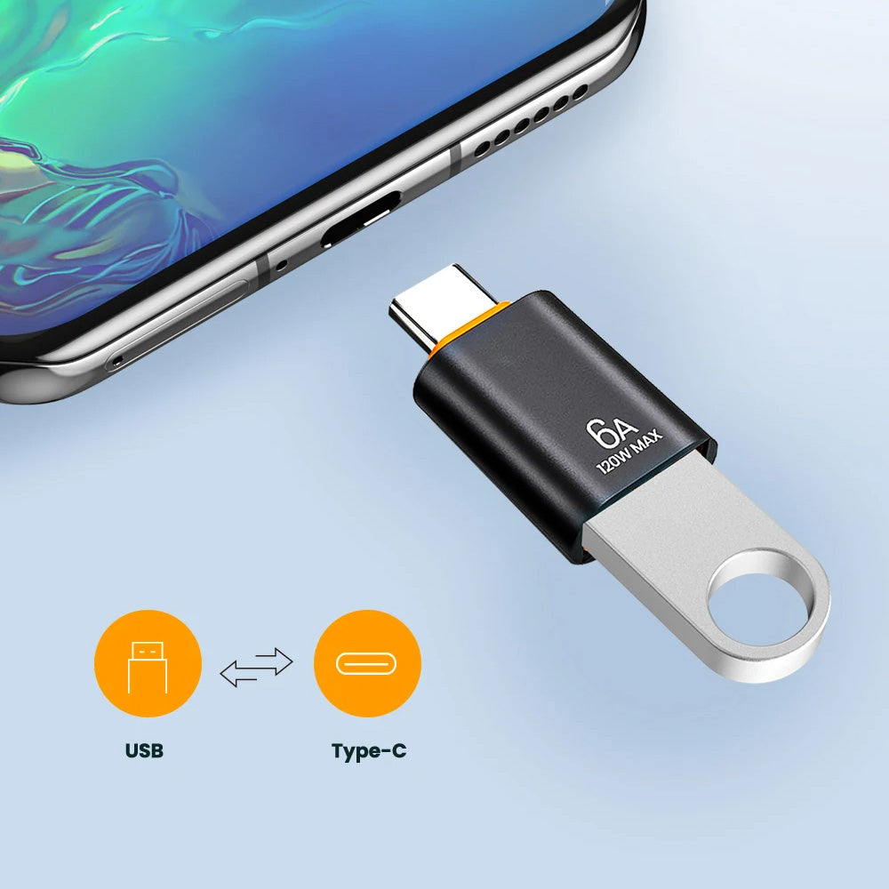 Techsuit - Premium OTG Adapter HyperPort (A2) - USB to Type-C, 5Gbps, 6A, 120W, Converter for PC/Laptop - Black / Orange