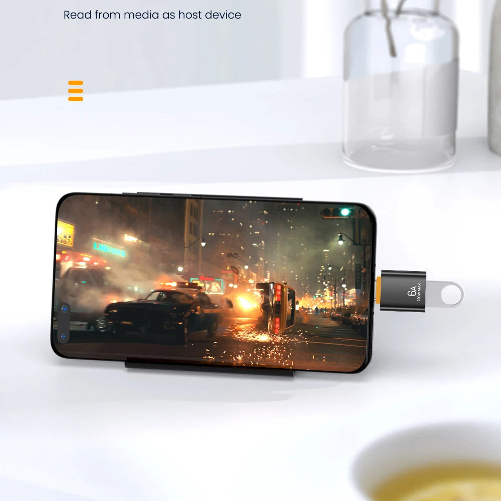 Techsuit - Premium OTG Adapter HyperPort (A2) - USB to Type-C, 5Gbps, 6A, 120W, Converter for PC/Laptop - Black / Orange