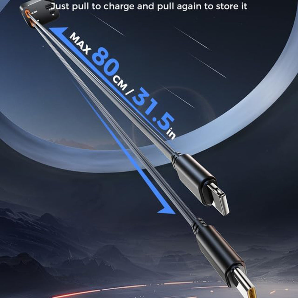 Techsuit - Premium Car Charger NanoVoltX (C1) - with Retractable USB-C, Lightning Cables, USB 2.4A, PD30W, 69W, 180° - G