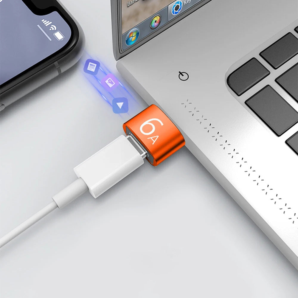 Techsuit - Premium OTG Adapter HyperPort (A4) - Type-C to USB, 5Gbps, 6A, 120W, Converter for Phone - Black / Orange