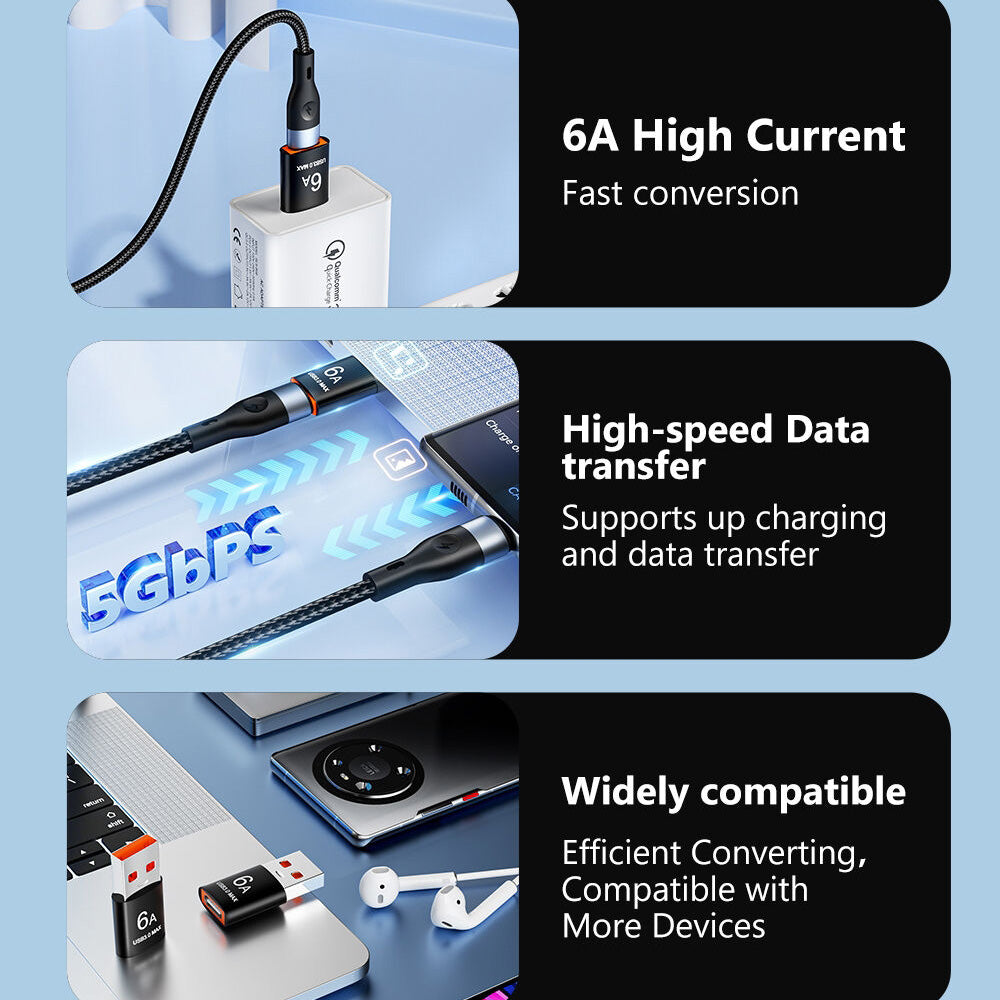 Techsuit - Premium OTG Adapter HyperPort (A5) - Type-C to USB, 6A, 5Gbps, Plug and Play, Fast Data Transfer - Black / Or