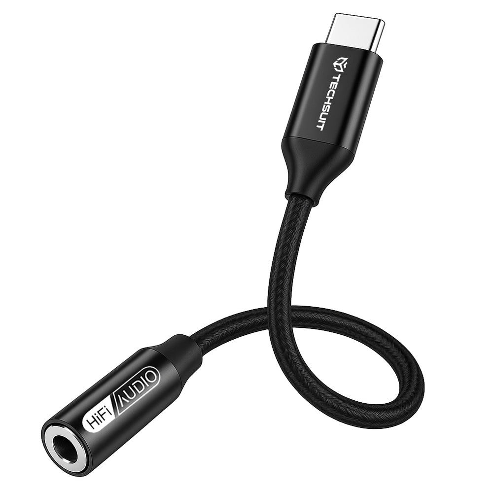 Techsuit - Premium Cable Adapter FuseXound (AC13) - Type-C to 3.5mm Jack, Hi-Fi Quality, DAC Chip, 3A, 48kHz, 0.1m - Bla