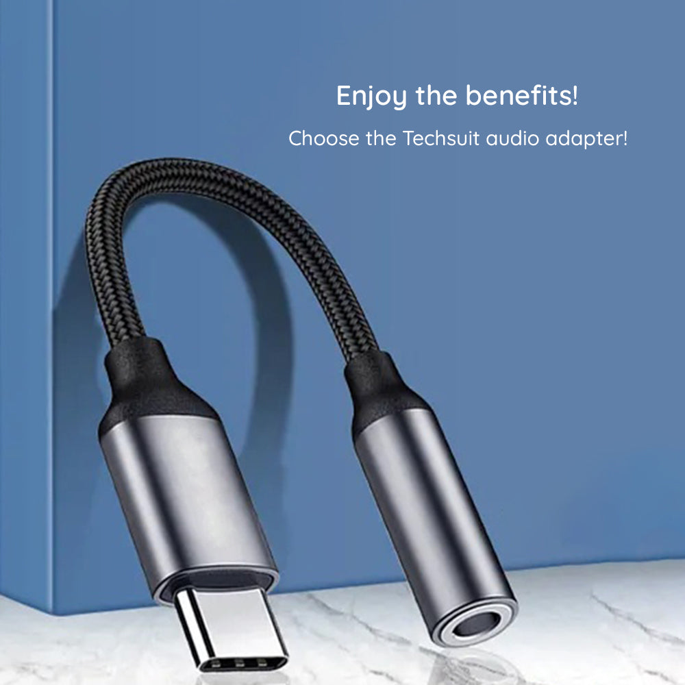 Techsuit - Premium Cable Adapter MusicDoX (AC8) - Type-C to Jack, Hi-Fi Sound, DAC Chip, 3A, 0.1m - Gray