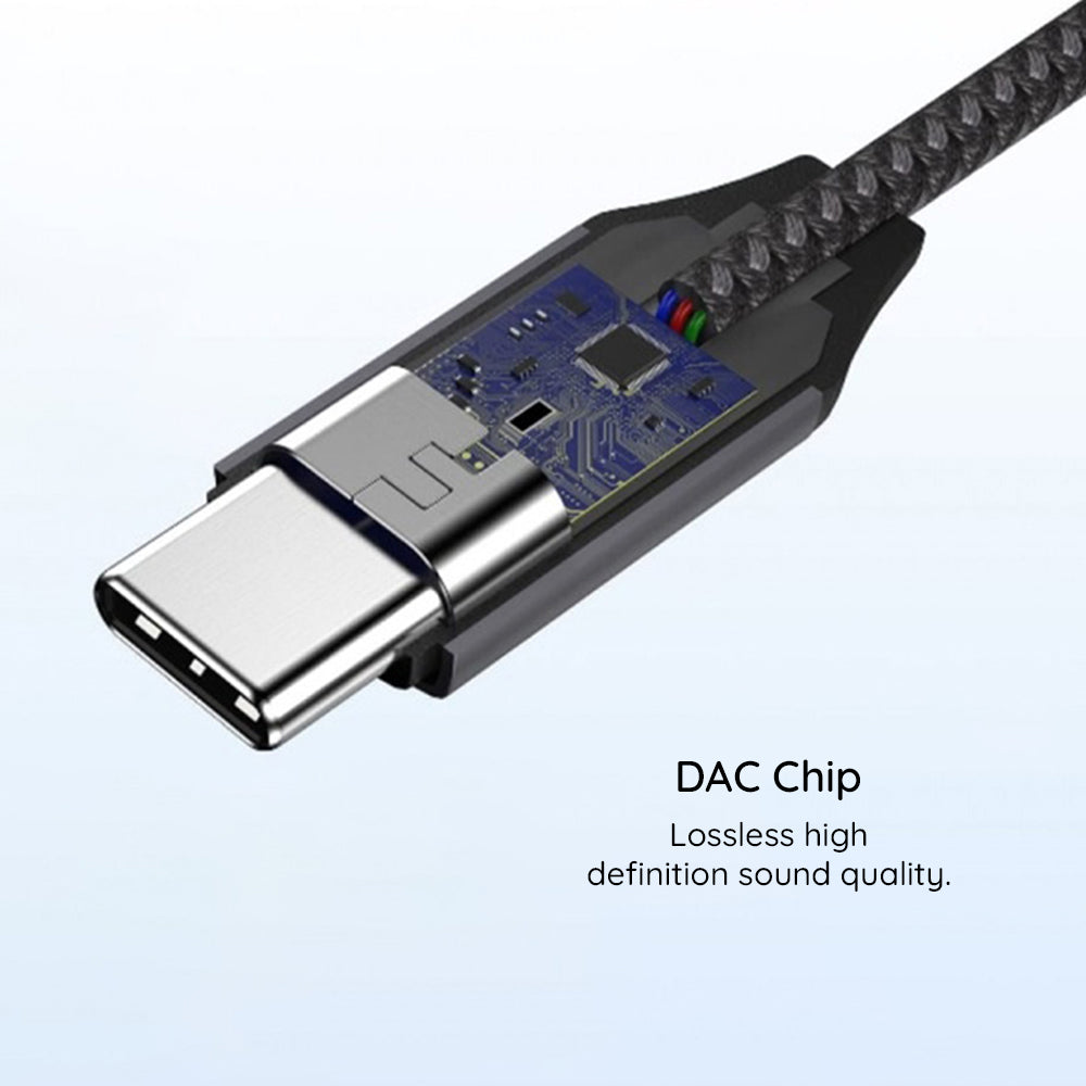 Techsuit - Premium Cable Adapter MusicDoX (AC8) - Type-C to Jack, Hi-Fi Sound, DAC Chip, 3A, 0.1m - Gray