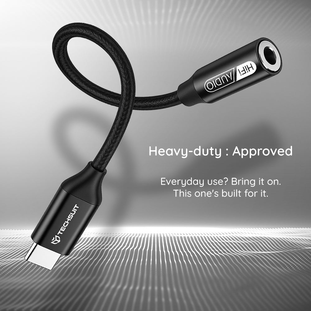 Techsuit - Premium Cable Adapter FuseXound (AC13) - Type-C to 3.5mm Jack, Hi-Fi Quality, DAC Chip, 3A, 48kHz, 0.1m - Bla