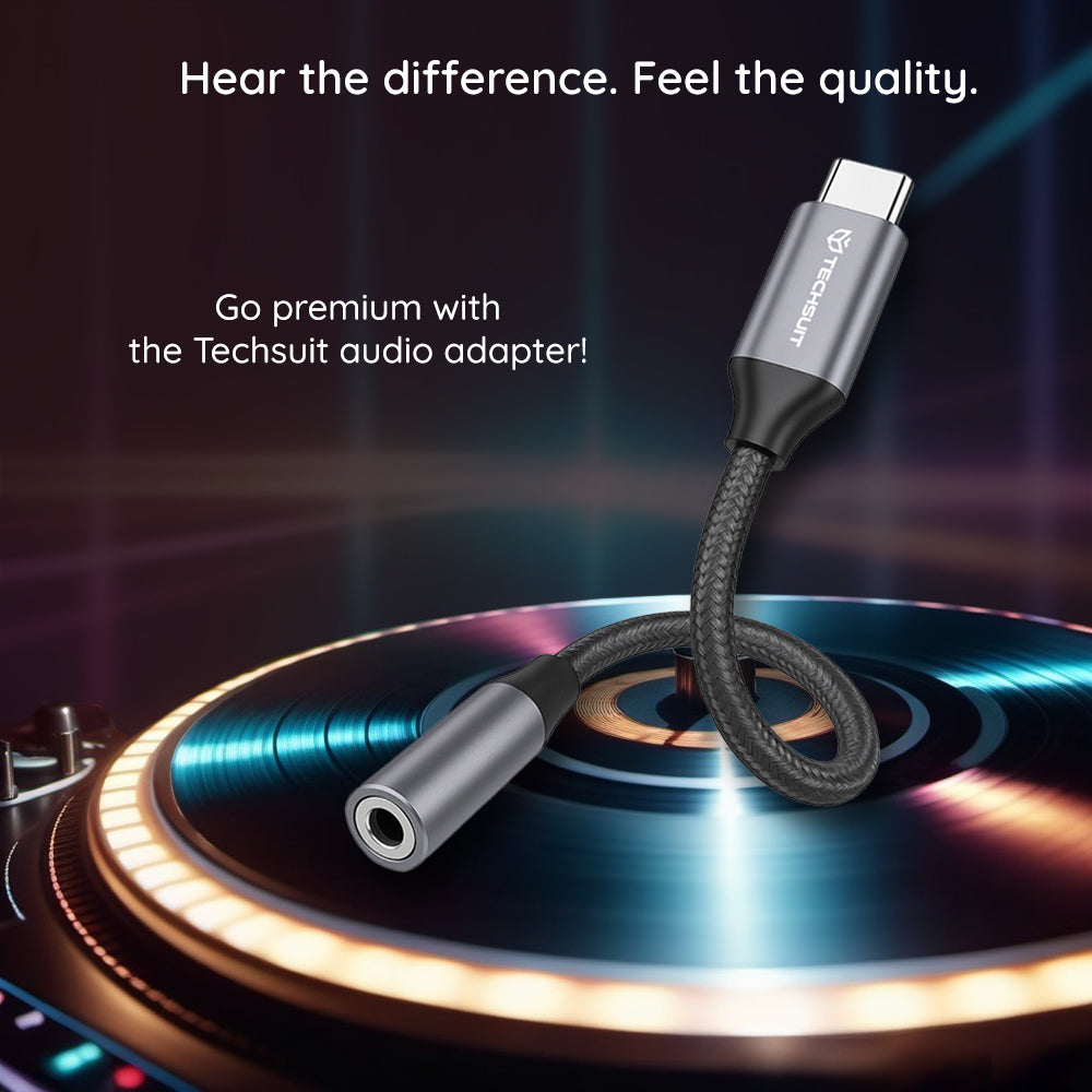 Techsuit - (2 pack) Premium Cable Adapter FuseXound (AC12) - Type-C to 3.5mm Jack, 3A, DAC Chip, Plug and Play, Braid - 