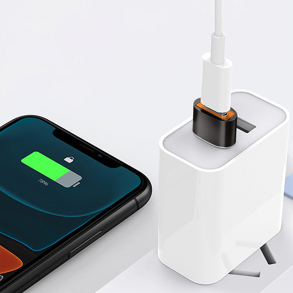 Techsuit - Premium OTG Adapter HyperPort (A7) - Type-C to USB3.0, 5Gbps, 10A, Converter for Phone - Black / Orange