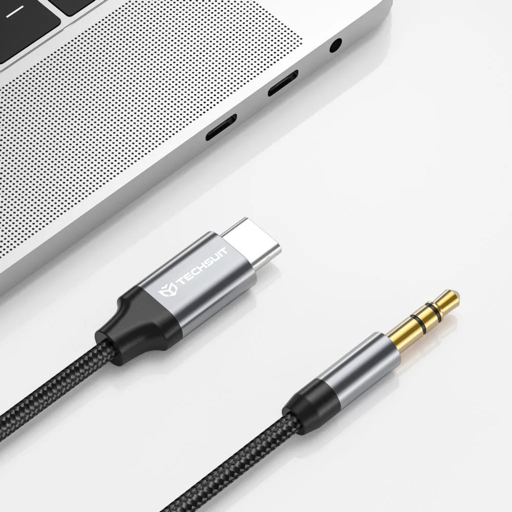 Techsuit - Premium Cable Adapter FuseXound (AC11) - Type-C to 3.5mm Jack, Hi-Fi Quality, DAC Chip, PVC, 0.5m - Gray