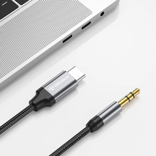Techsuit - Premium Cable Adapter FuseXound (AC11) - Type-C to 3.5mm Jack, Hi-Fi Quality, DAC Chip, PVC, 0.5m - Gray