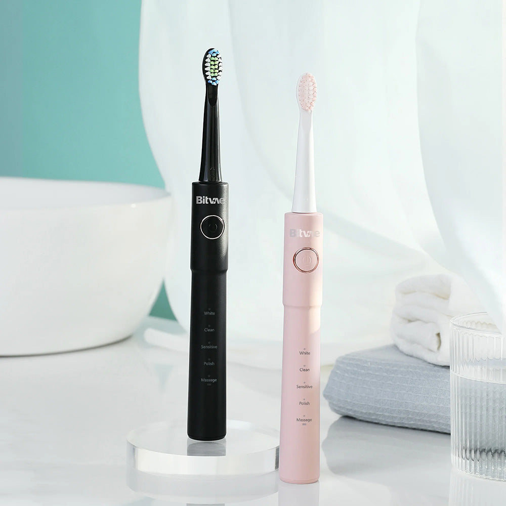 Bitvae - Electric Toothbrush (E11) - Ultrasonic, 8 Heads, Travel Case, White/Clean/Sensitive/Polish/Massage Modes - Blac
