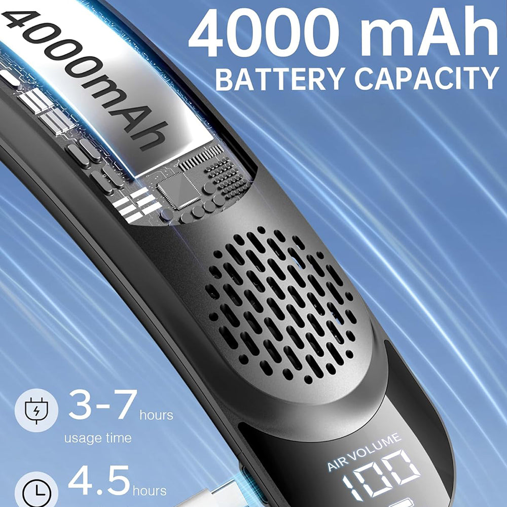 Techsuit - Neck Fan (S8) - Portable, with Digital Display, 3 Wind Speeds, 4000mAh, 7300RPM - White