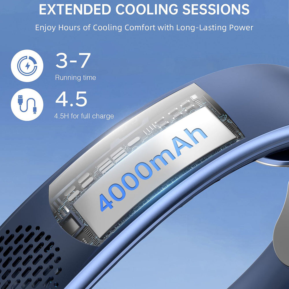 Techsuit - Neck Fan (S8) - Portable, with Digital Display, 3 Wind Speeds, 4000mAh, 7300RPM - White