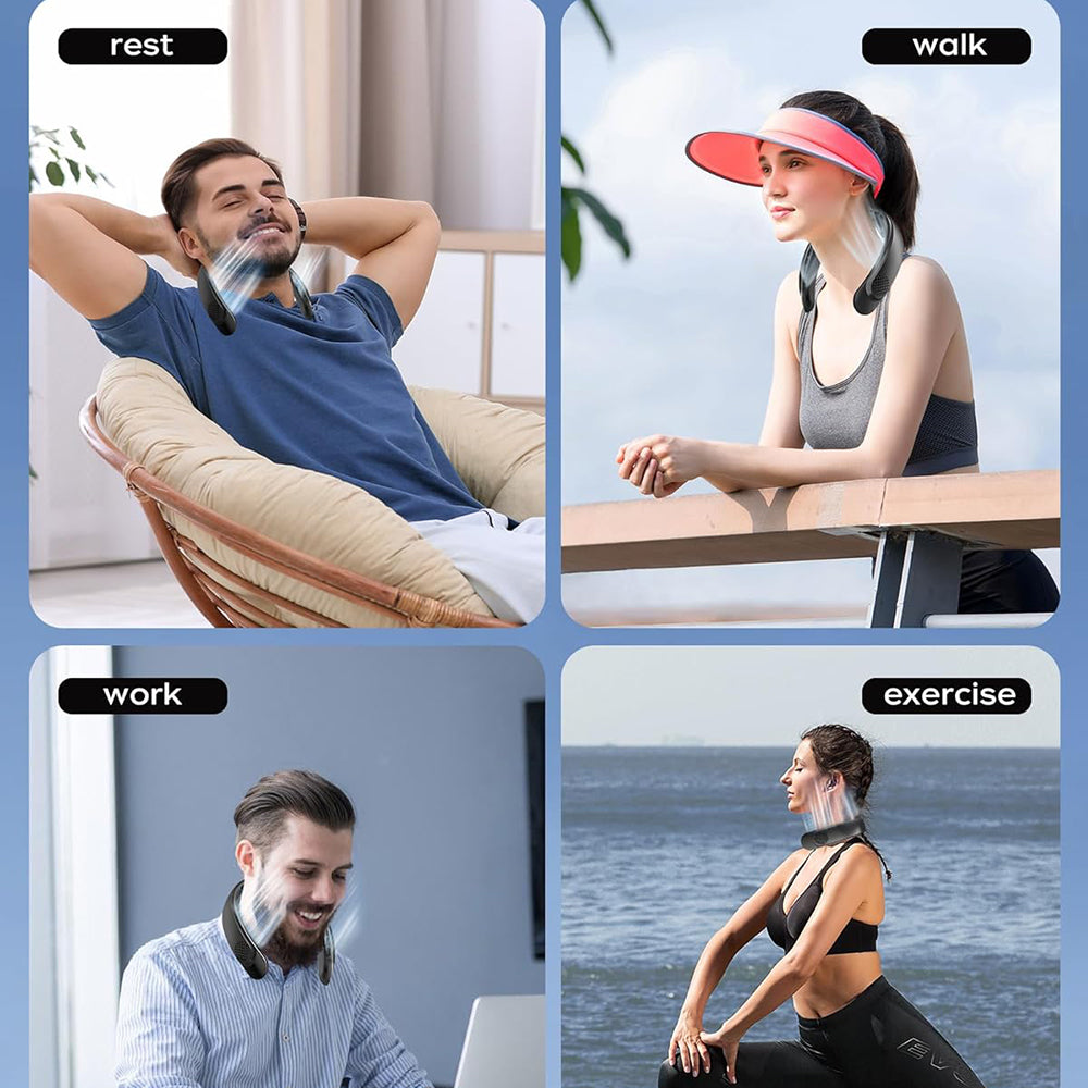 Techsuit - Neck Fan (S8) - Portable, with Digital Display, 3 Wind Speeds, 4000mAh, 7300RPM - Black