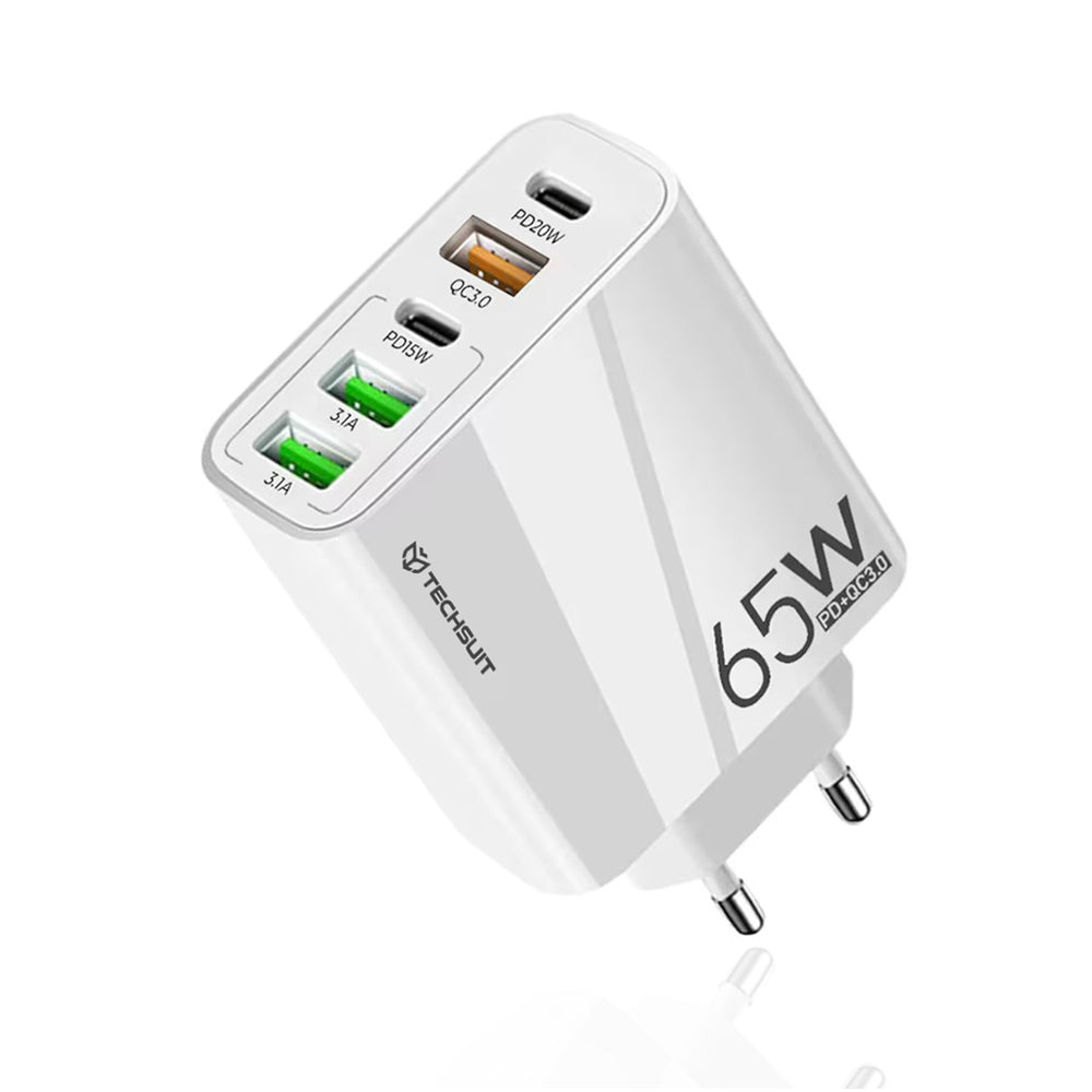 Techsuit - Premium Wall Charger PentaXPower (CHC2) - 3x USB QC 3.0, 2x Type-C PD 20W, 65W, GaN, Quick Charge - White