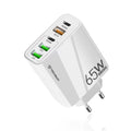 Techsuit - Premium Wall Charger PentaXPower (CHC2) - 3x USB QC 3.0, 2x Type-C PD 20W, 65W, GaN, Quick Charge - White