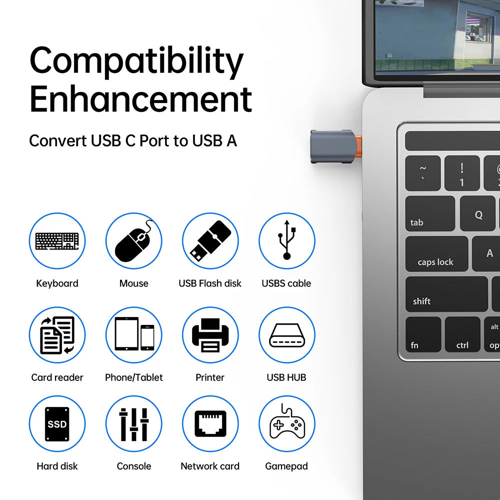 Techsuit - Premium OTG Adapter SlateVolt (A9) - USB to Type-C, 5Gbps, 6A, 120W, Plug and Play, Fast Data Transfer - Gray