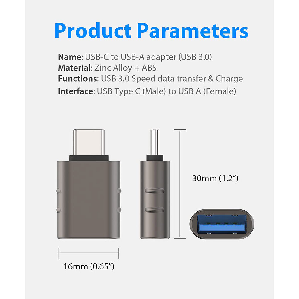 Techsuit - Premium OTG Adapter SlateVolt (A10) - USB 3.0 to Type-C, 5Gbps, 3A, Zinc Alloy, Support for Thunderbolt 3 - G