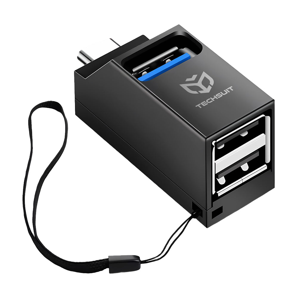 Techsuit - Mini Docking Station EchoLink 3 in 1 (H10) - Type-C to 2x USB 2.0, 1x USB 3.0 - Black