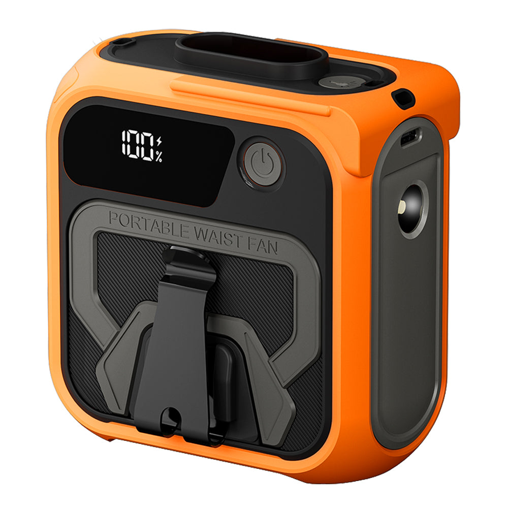 Techsuit - Premium Portable Mini Fan (Z13) - with Power Bank, Rechargeable, 5 Wind Speeds, Belt Buckle, 10000mAh - Orang