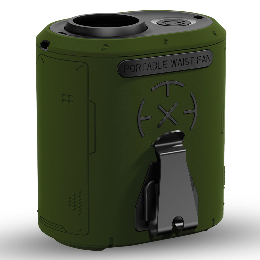 Techsuit - Premium Portable Mini Fan (Z14) - with Power Bank, Rechargeable, 5 Wind Speeds, Belt Buckle, 5000mAh - Green
