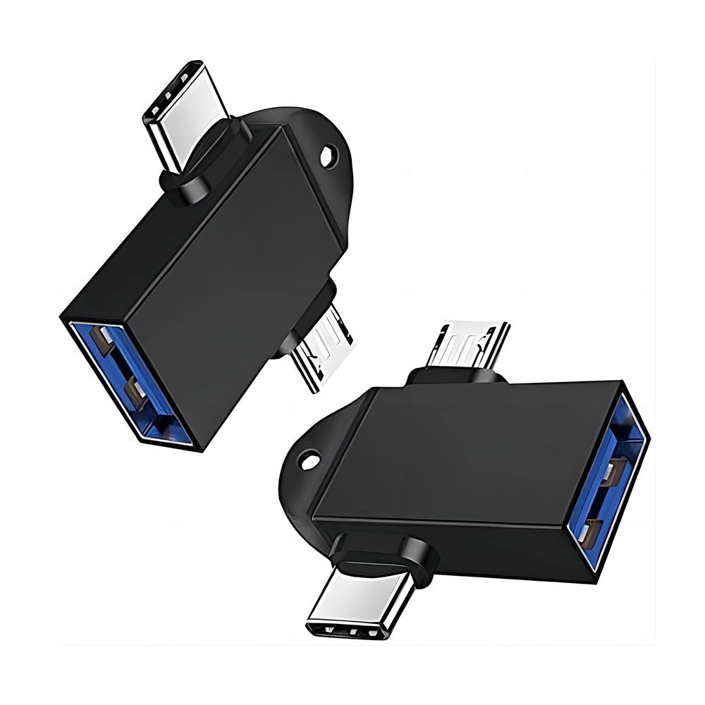 Techsuit - OTG Adapter AluCoreX (A15) - 3in1, USB to Micro-USB + Type-C, Plug and Play, Aluminum Alloy - Black