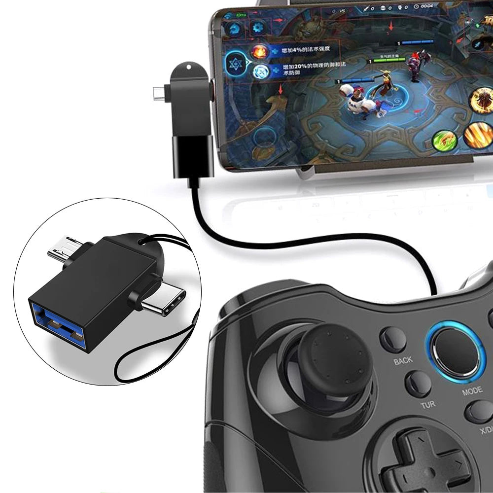 Techsuit - OTG Adapter AluCoreX (A15) - 3in1, USB to Micro-USB + Type-C, Plug and Play, Aluminum Alloy - Black