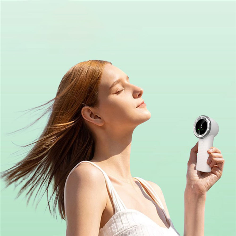 Techsuit - Premium Mini Hand Fan (A8) - with LED Digital Display, USB-C Rechargeable, 5 Wind Speeds, 3600mAh - White