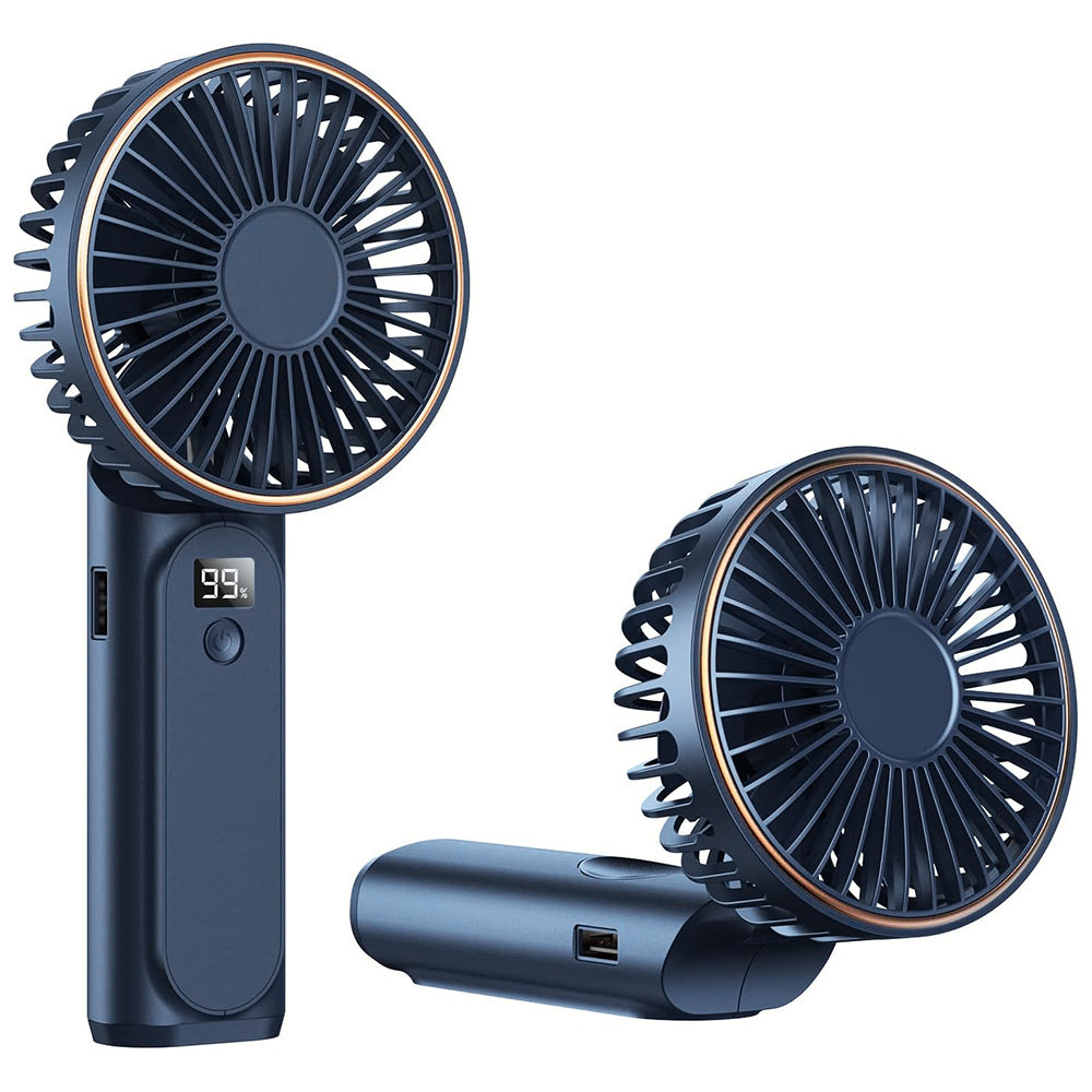 Techsuit - Premium Mini Hand Fan (M12) - with LED Digital Display, USB-C Rechargeable, 6 Wind Speeds, 5000mAh - Blue