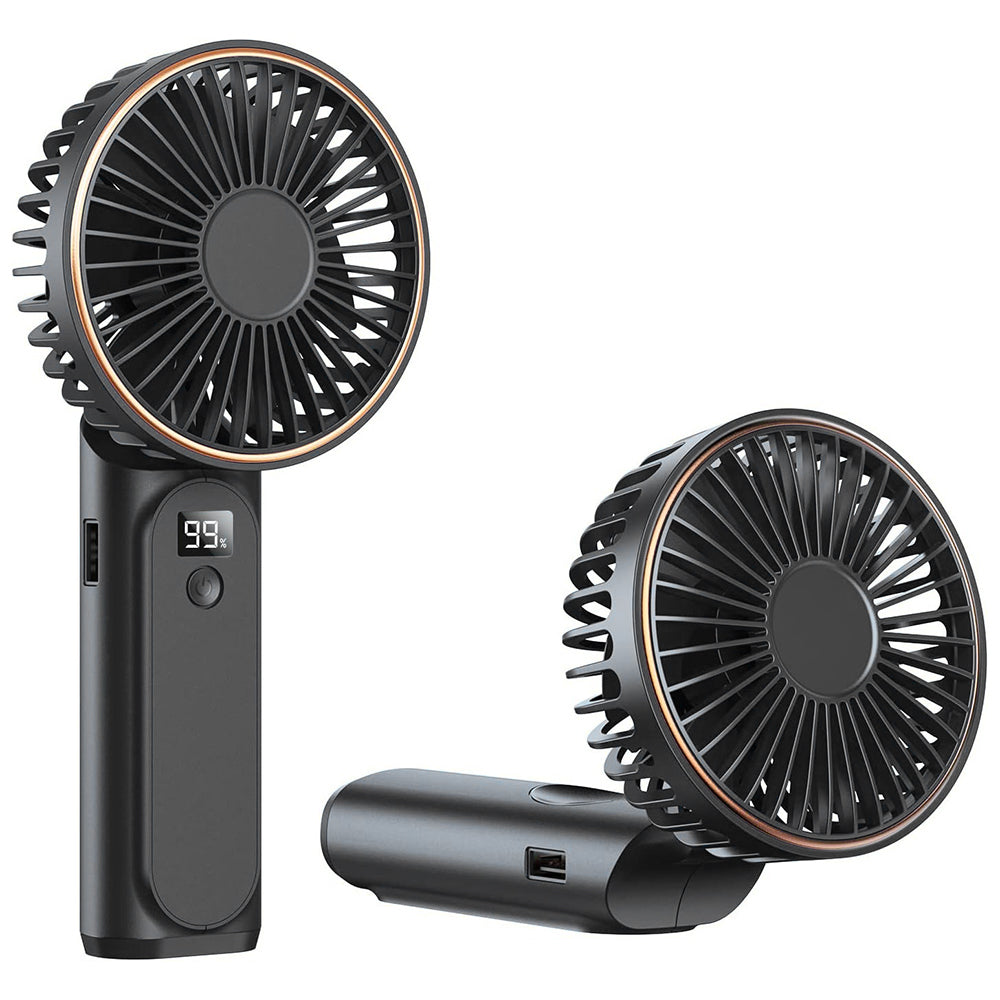 Techsuit - Premium Mini Hand Fan (M12) - with LED Digital Display, USB-C Rechargeable, 6 Wind Speeds, 5000mAh - Black