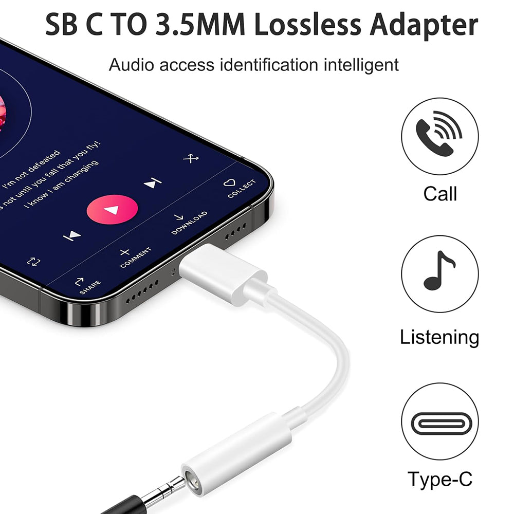 Techsuit - (2 pack) Cable Adapter MusicBox (AC18) - Type-C to 3.5mm Jack, DAC Chip, 3A, Plug and Play - White