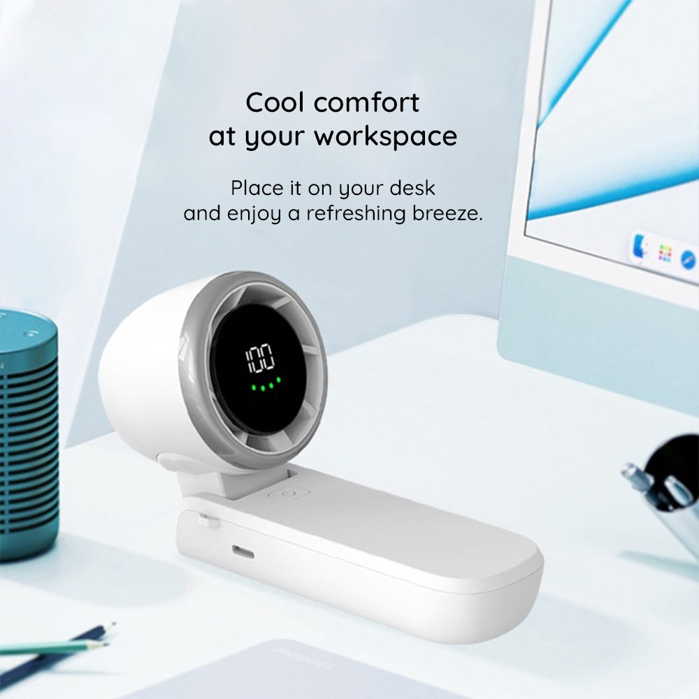 Techsuit - Premium Mini Hand Fan (A9) - with LED Digital Display, USB-C Rechargeable, 5 Wind Speeds, 5000mAh - Black