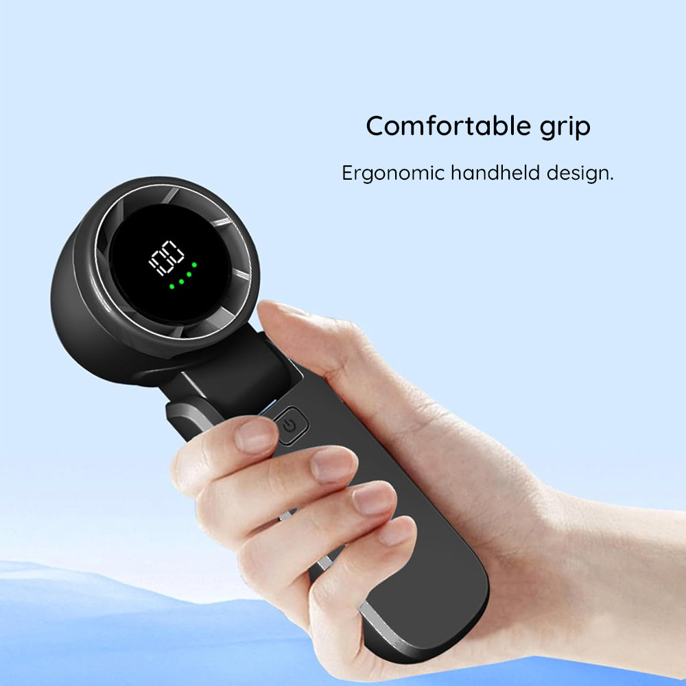 Techsuit - Premium Mini Hand Fan (A9) - with LED Digital Display, USB-C Rechargeable, 5 Wind Speeds, 5000mAh - Black