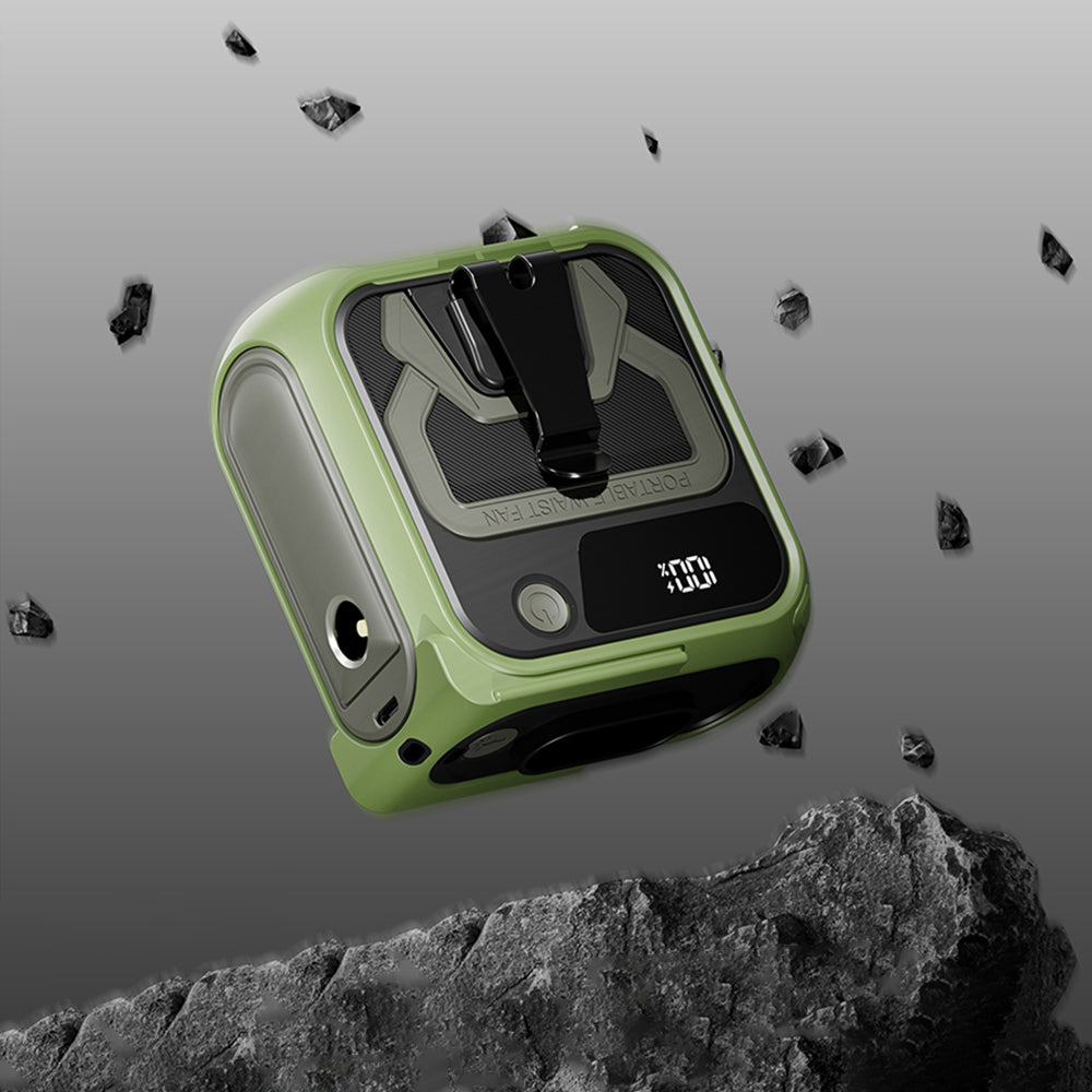 Techsuit - Premium Portable Mini Fan (Z13) - with Power Bank, Rechargeable, 5 Wind Speeds, Belt Buckle, 10000mAh - Green