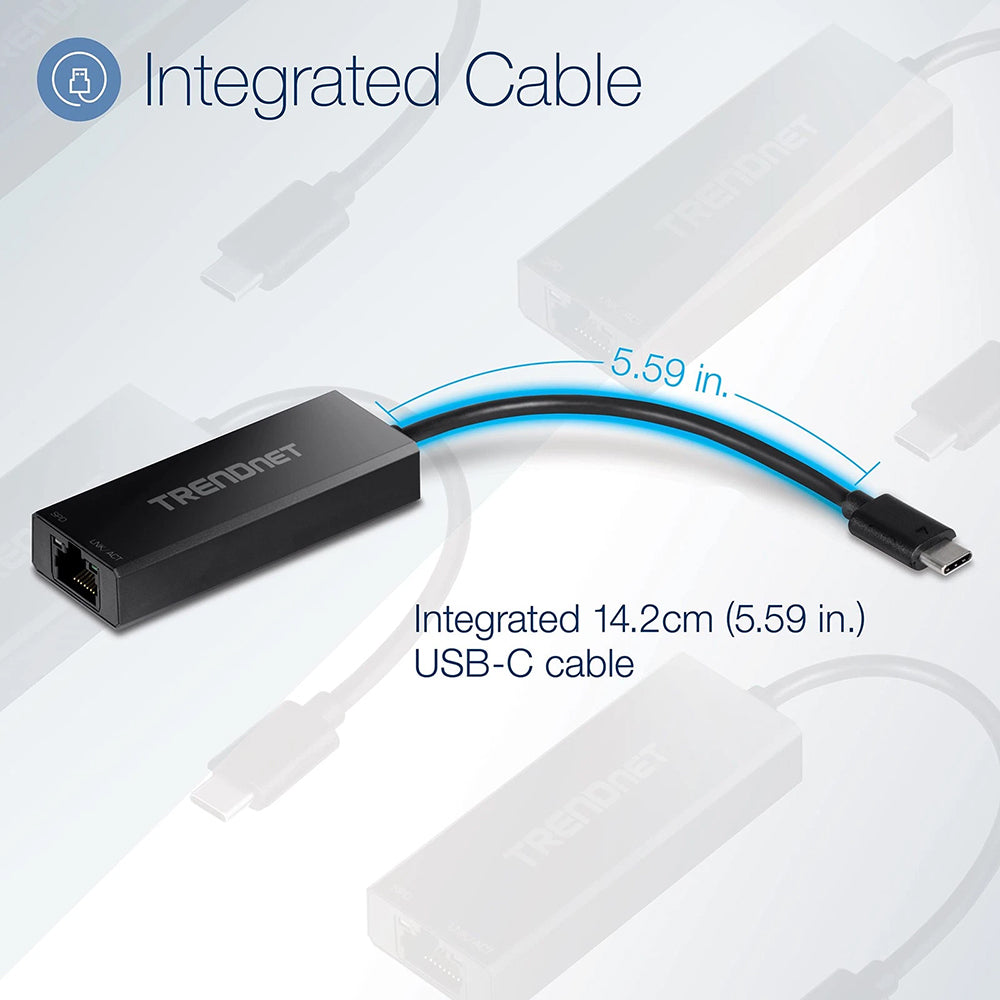 Techsuit - Ethernet Adapter NetLink (AC20) - Type-C Male to RJ45 LAN Port Female, 100Mbps, ABS - Black