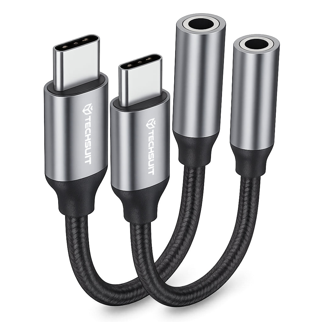 Techsuit - (2 pack) Premium Cable Adapter FuseXound (AC12) - Type-C to 3.5mm Jack, 3A, DAC Chip, Plug and Play, Braid - 