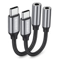 Techsuit - (2 pack) Premium Cable Adapter FuseXound (AC12) - Type-C to 3.5mm Jack, 3A, DAC Chip, Plug and Play, Braid - 