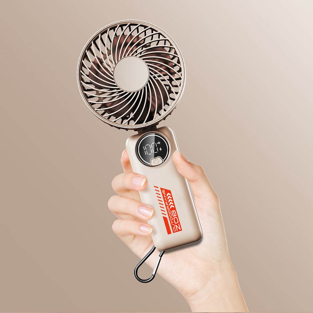 Techsuit - Premium Mini Hand Fan (Z8) - with LED Digital Display, USB-C Rechargeable, 3 Wind Speeds, 2A, 3600mAh - White