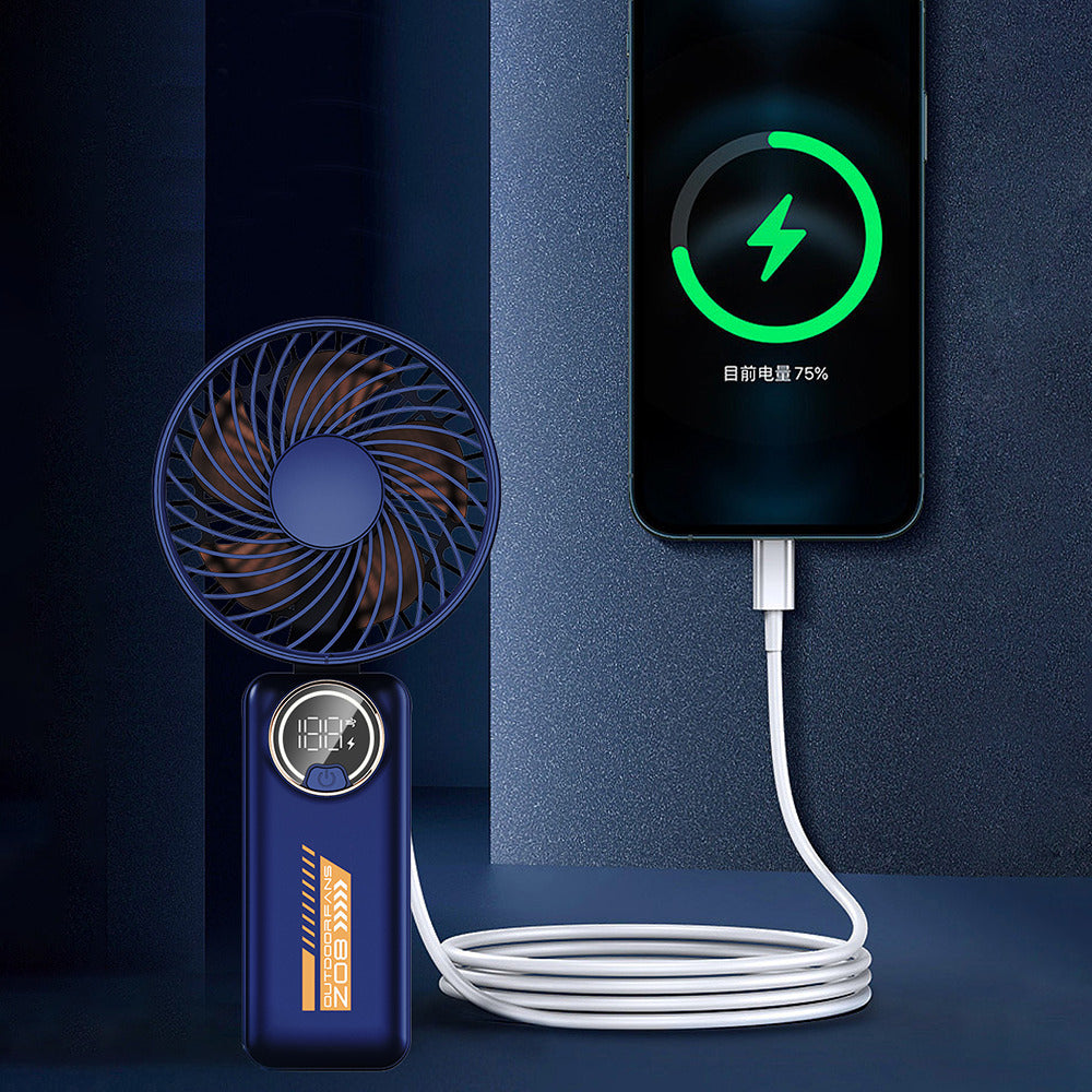 Techsuit - Premium Mini Hand Fan (Z8) - with LED Digital Display, USB-C Rechargeable, 3 Wind Speeds, 2A, 3600mAh - Green